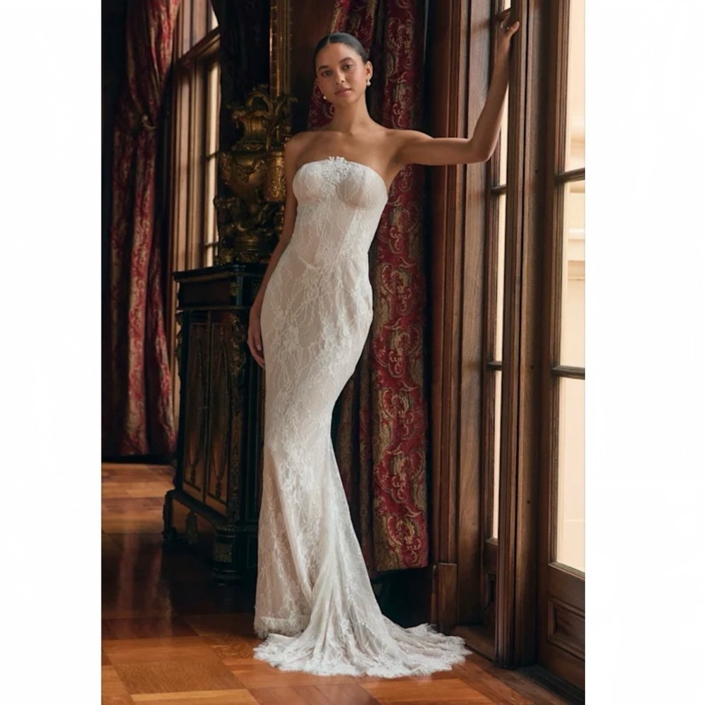NWT Lulus Valeria White Lace Strapless Bustier Maxi Dress